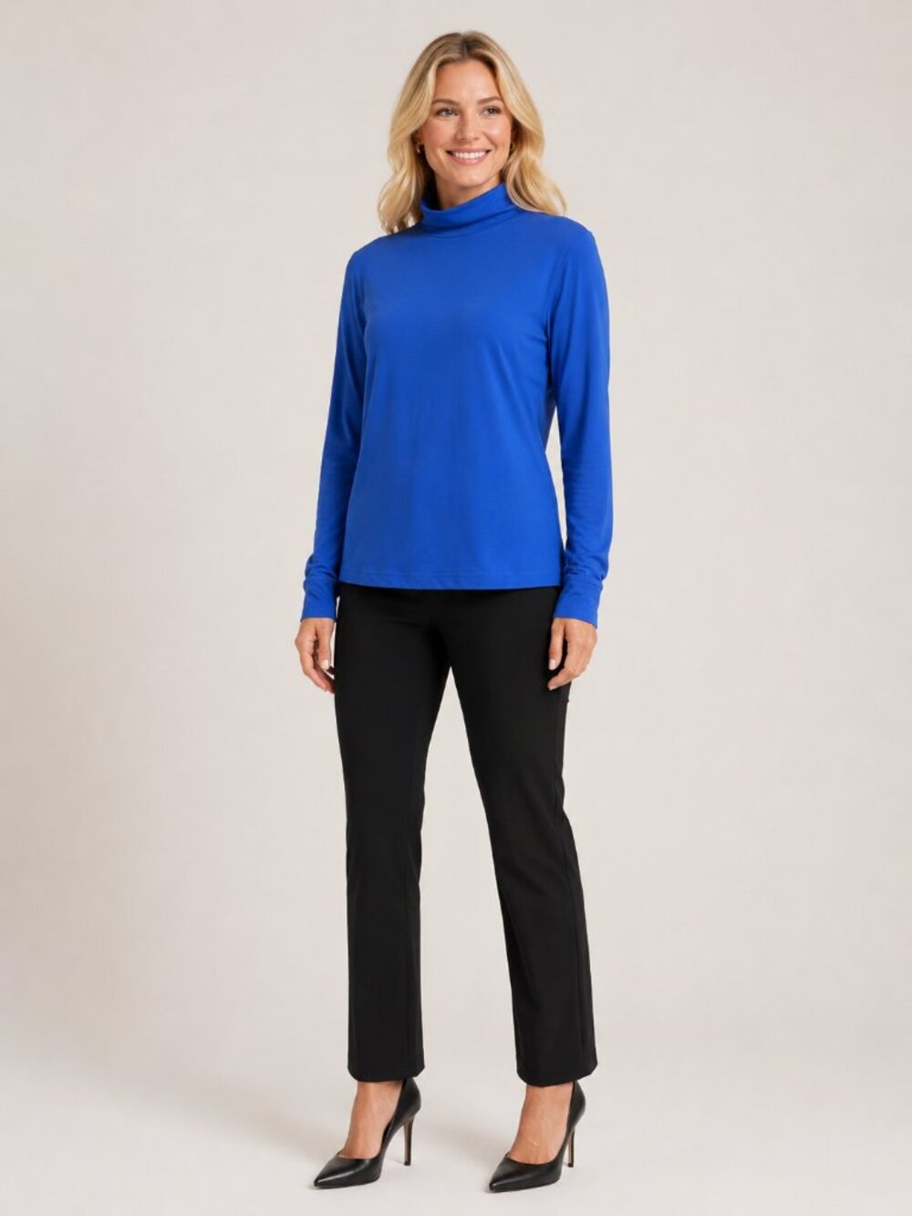2/$30 Lands' End Relaxed Fit Turtleneck Long Sleeve Tee Blue Large #A4265